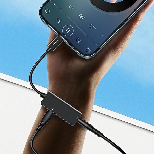 Actual product image adidas Adapter USB Awei CL-121 Lightning - 3.5 mm socket + Lightning Black (AWEI083BLK)