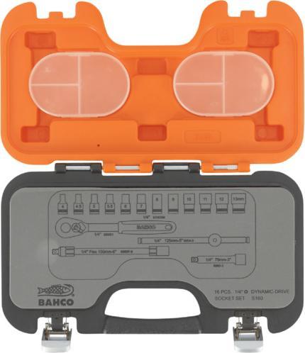 Produktbild Bahco 1/4"-Steckschlüssel-Satz, metrisch, Sechskant, inklusive Umschaltknarre - 16-teilig