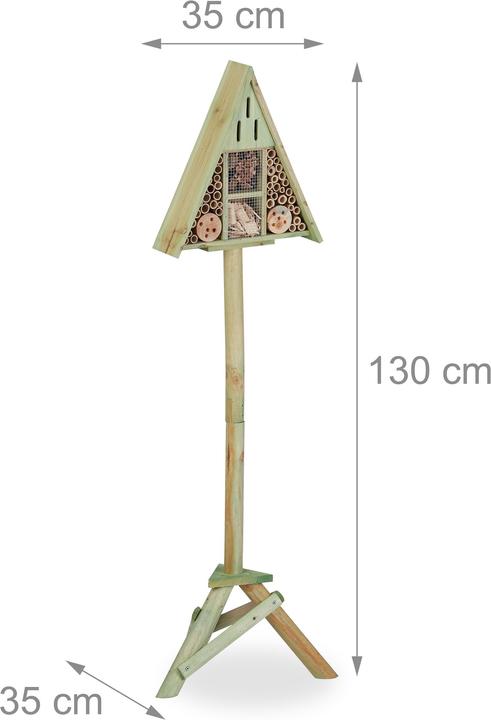Actual product image Relaxdays Triangular Insect Hotel on Stand (Catchy tunes, Lacewings, Wild bees, Ladybirds)