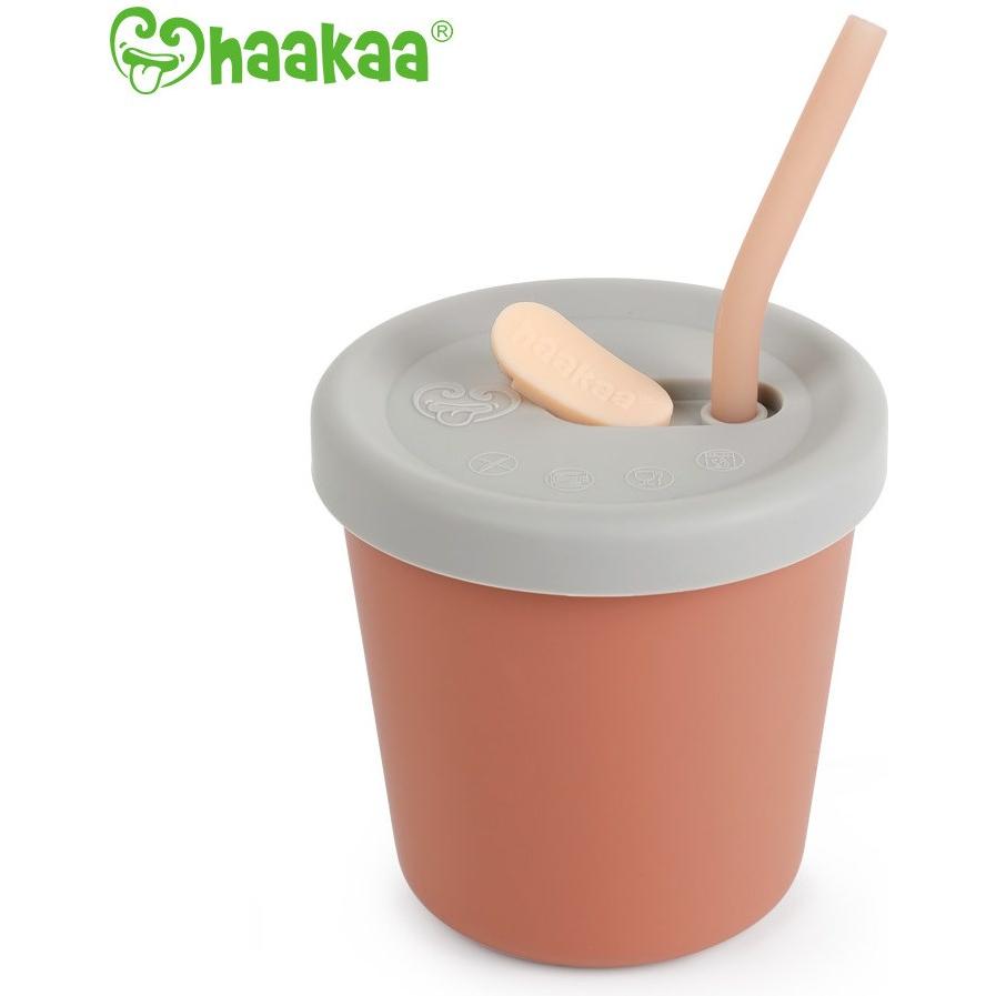 Haakaa, Kindergeschirr + Kinderbesteck, Trinkbecher mit Röhrchen - Rust