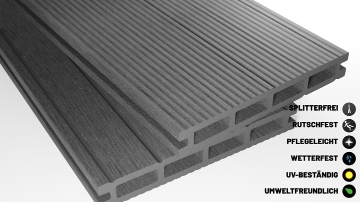 Produktbild ® 40m² Hellgrau WPC Terrassendielen Komplettset