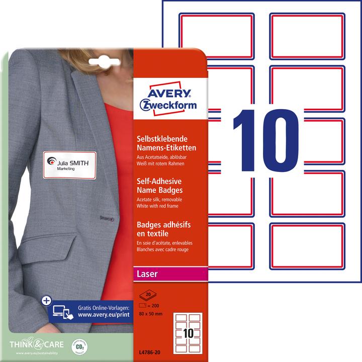 Actual product image Avery 200 Name labels L4786-20 white 80.0 x 50.0 mm