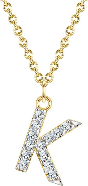 Immagine prodotto Glanzstücke München Catena da donna lettera K in argento sterling con zirconi in oro giallo 45,0 cm di base + 5,0 cm di (000 placcato oro giallo 14 carati, Argento 925, 40 - 45 cm)