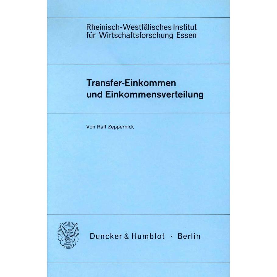 Transfer-Einkommen und Einkommensverteilung., Fachbücher von Ralf Zeppernick