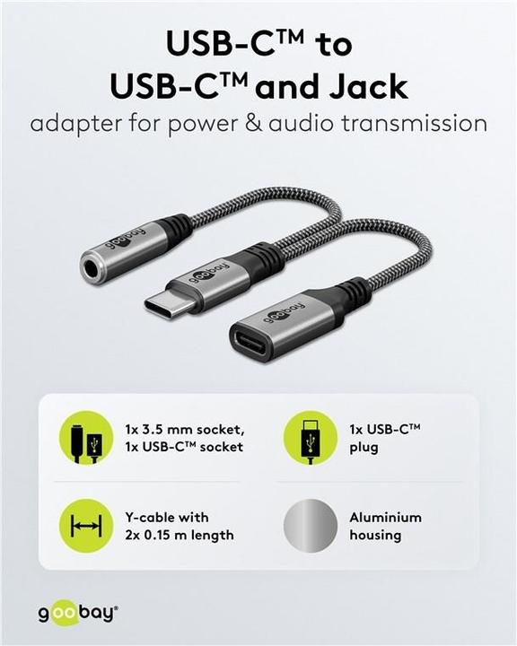 Image du produit Goobay USB-C vers USB-C et jack 3,5 mm AUX (USB Type C, USB Type C)