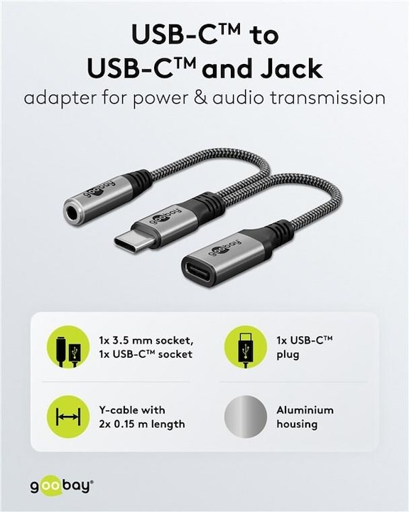 Actual product image Goobay USB-C to USB-C and jack 3.5 mm AUX (USB Type C, USB Type C)