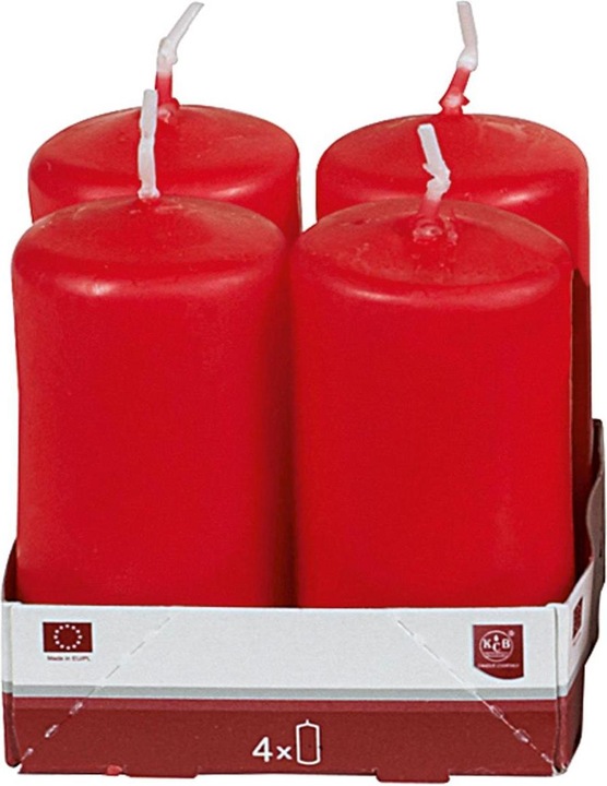 Produktbild KCB Stumpenkerze 8cm Ø4cm rot 4 Pack (4 Stk.)