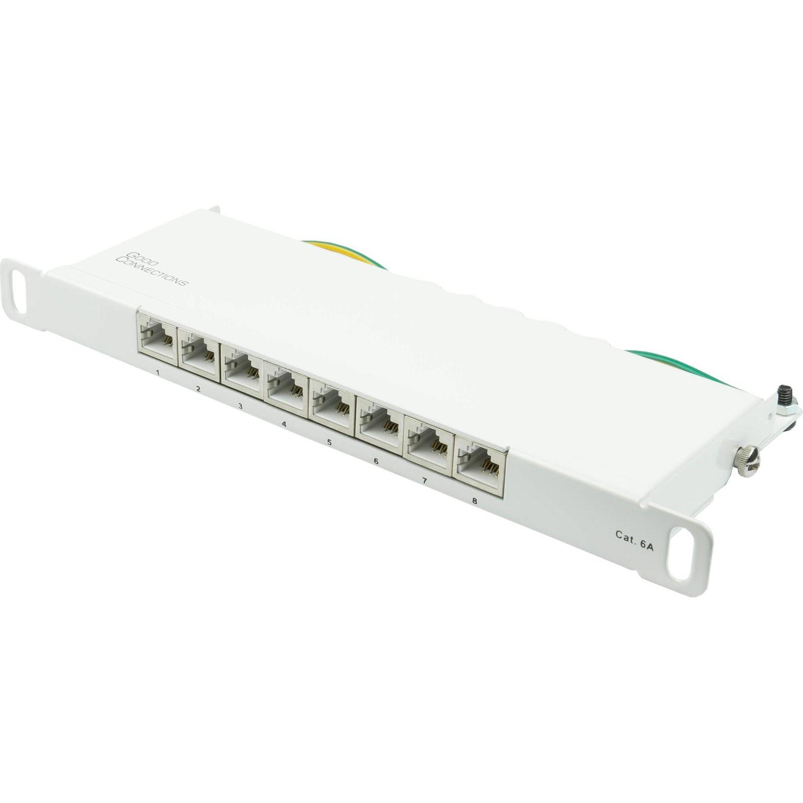 Good Connections Patchpanel 25,40cm (10") Kat. 6A, 8-fach, 0,5 U, STP geschirmt, werkzeuglos zu öffnen, reinweiß (RAL, S...