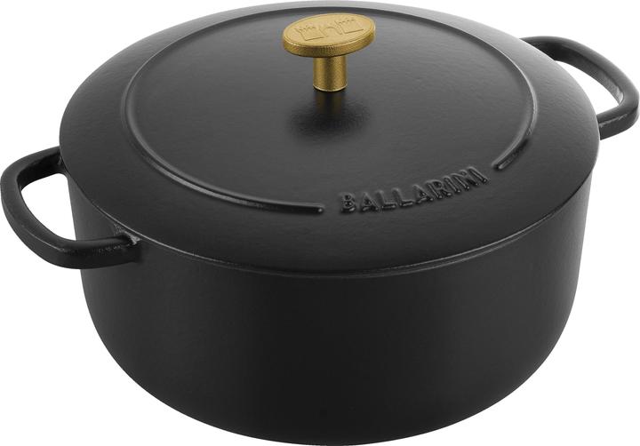 Ballarini Cocotte BELLAMONTE 22 cm rund 3,0 Liter Bräter aus Gusseisen schwarz (22 cm, Bräter + Schmortopf, Gusseisen)