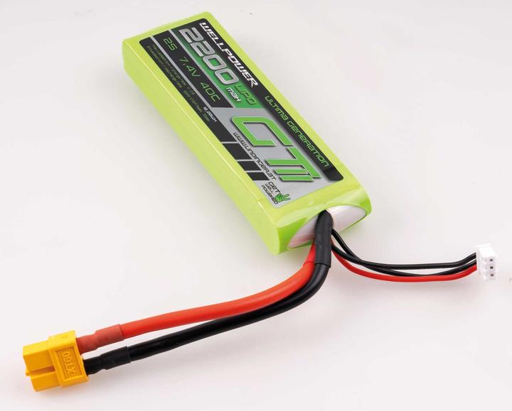 Actual product image Wellpower LIPO AKKU ULTIMA GT II 2200 mAh / 7,4 Volt 2S 40/80C CH-5/8 XT-60 (7.40 V, 2200 mAh)
