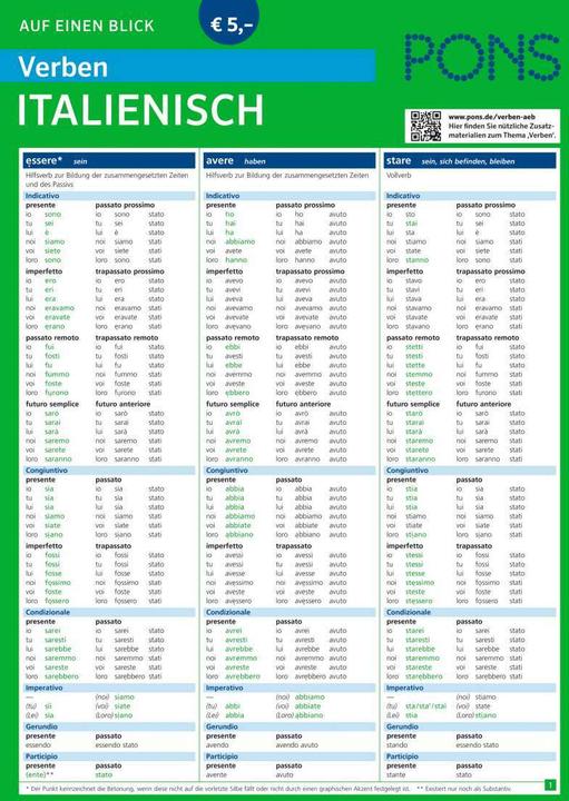 Produktbild PONS Verben auf einen Blick Italienisch (Deutsch, 2014)