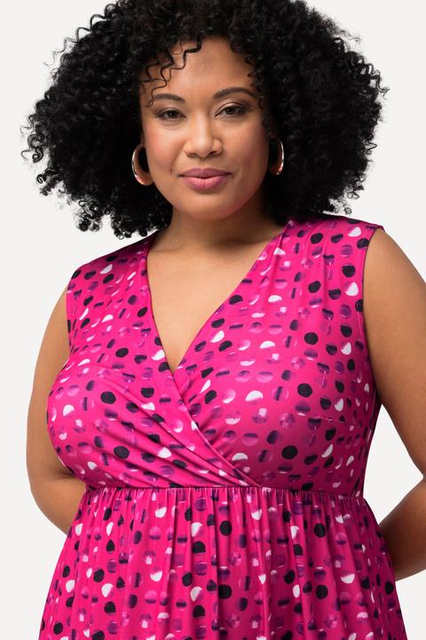 Produktbild Ulla Popken Jerseykleid, Punkte, A-Linie, V-Ausschnitt, ärmellos (60)