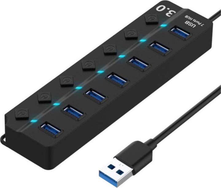 Produktbild Deltalabs USB 3.0 Hub Adapter mit USB Port Steuerung Tastenschalter 5GB/s, 7 Ports (USB-A, 7 Ports)