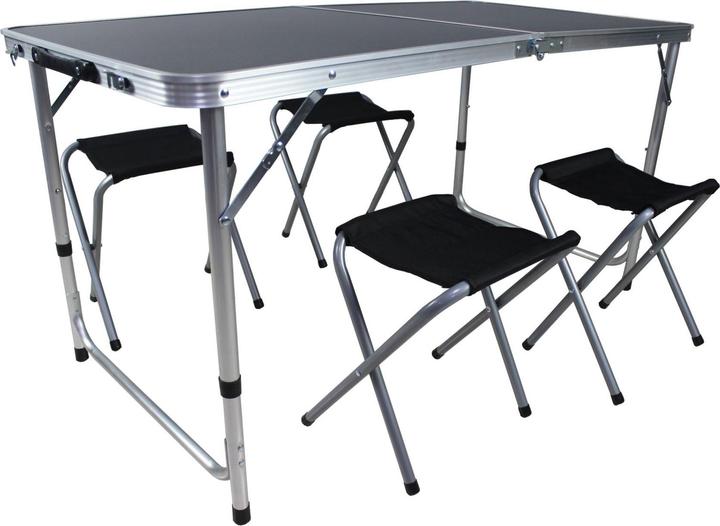 Actual product image Mojawo 5-piece aluminium camping furniture set camping table carrying handle + 4 folding stools