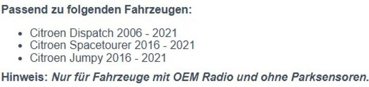 Nährwerte und Zutaten Connects2 Lenkradinterface zu Citroen Dispatch 2016, Spacetourer 2016, Jumpy 2017
