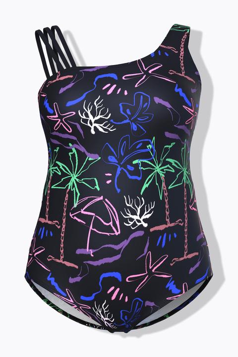 Actual product image Ulla Popken Beach Day Print Split Strap Swimsuit (60)