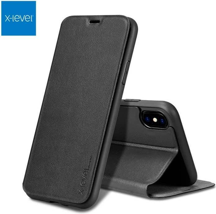 Produktbild X-Level Samsung Galaxy S8 Plus - FIBColor Flip Etui, Kunstleder, 360° Rundumschutz, Schwarz (Samsung Galaxy A6+)
