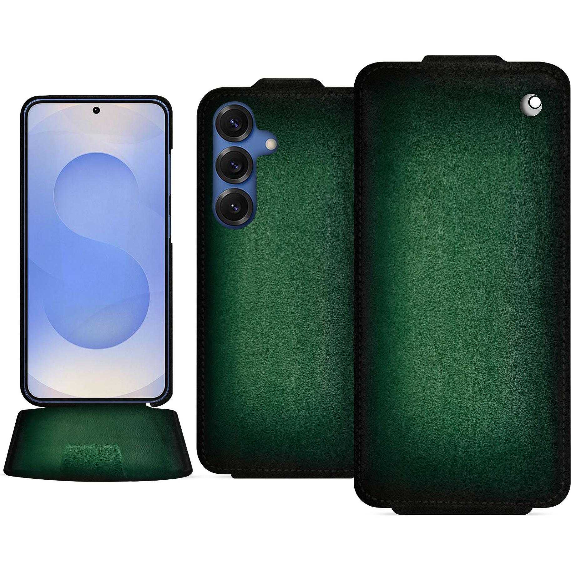 Noreve Lederschutzhülle vertikal (Samsung Galaxy S25), Smartphone Hülle, Grün