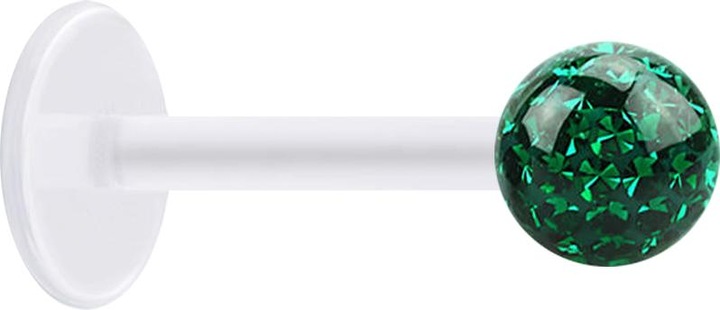 Actual product image Star Piercing Micro Labret transparent with crystal ball green and epoxy protective layer (without brass, Surgical steel 316L, Bioflex)