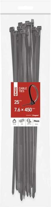 Produktbild Emos Kabelbinder 450×7,6, schwarz, 25 Stk (450 mm, 25 Stk.)