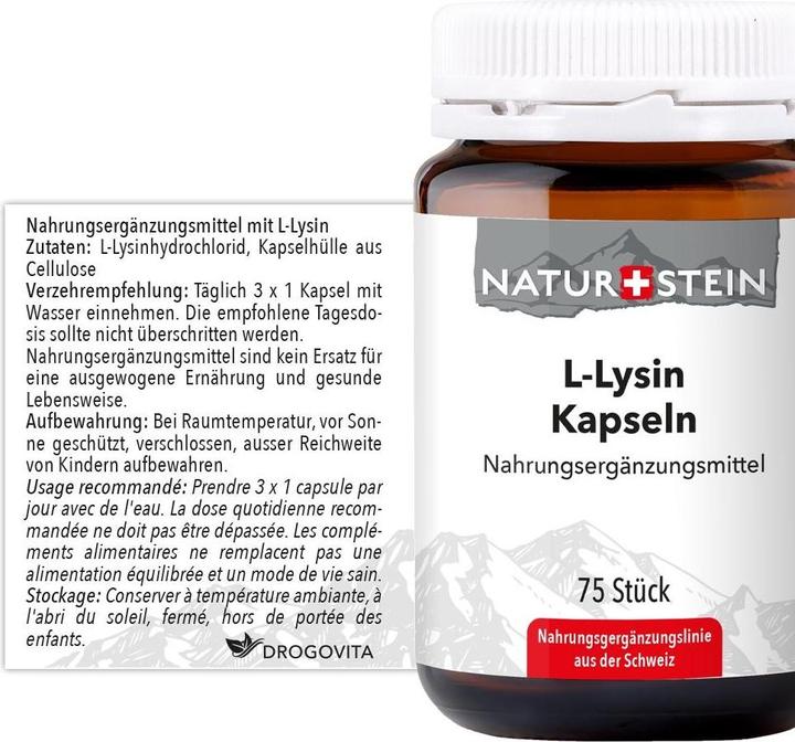 Nutritional values and ingredients Naturstein L-Lysine capsules 75pcs. (75 Piece, Capsules, 155 g)