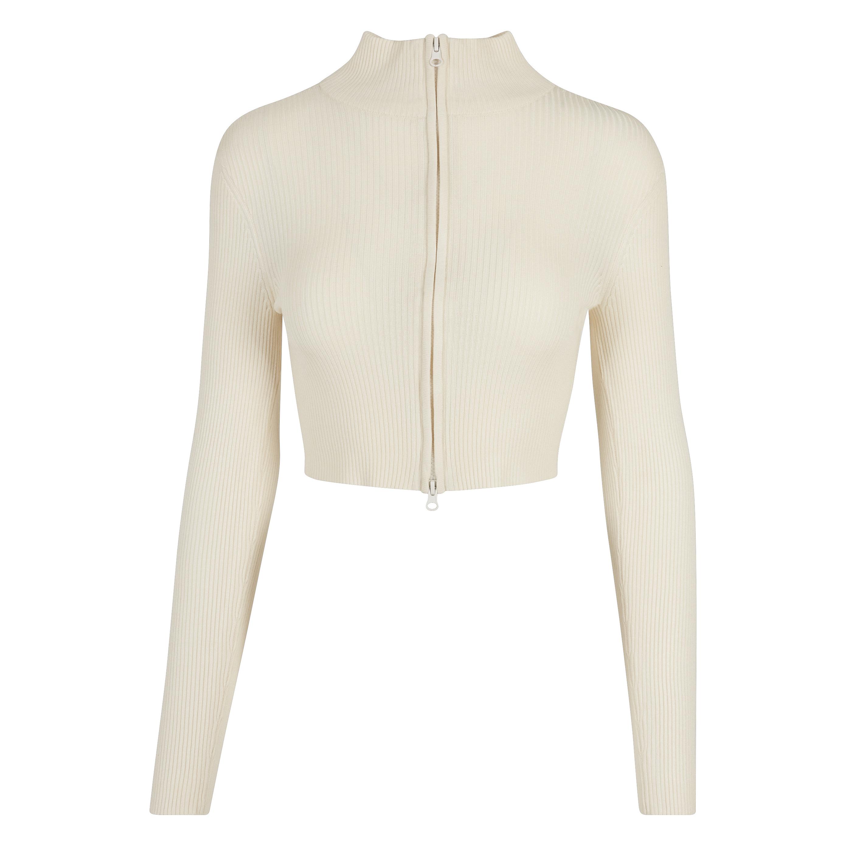 Urban Classics, Damen, Pullover, Ladies Cropped Rib Knit Zip Cardigan - 19407, Weiss, (3XL)