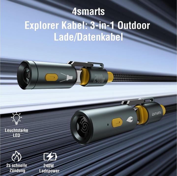 Actual product image 4smarts 3in1 USB-C cable set Explorer (1.50 m, USB 3.2 Gen 1, 240 W)