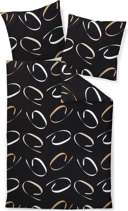 Actual product image Janine Mako-Satin Bettwäsche J.D. 87102 schwarz beige (Bedding set, 155x200 cm + 80x80 cm)