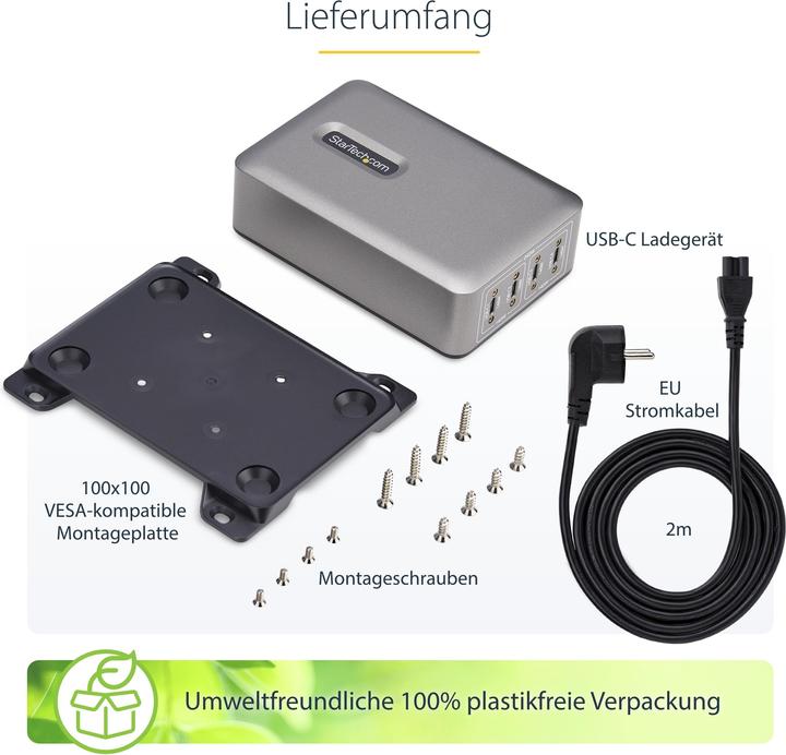 Produktbild StarTech .com 424DEU-USB-C-CHARGER, Drinnen, AC, 28 V, 1,8 m, Grau (240 W)