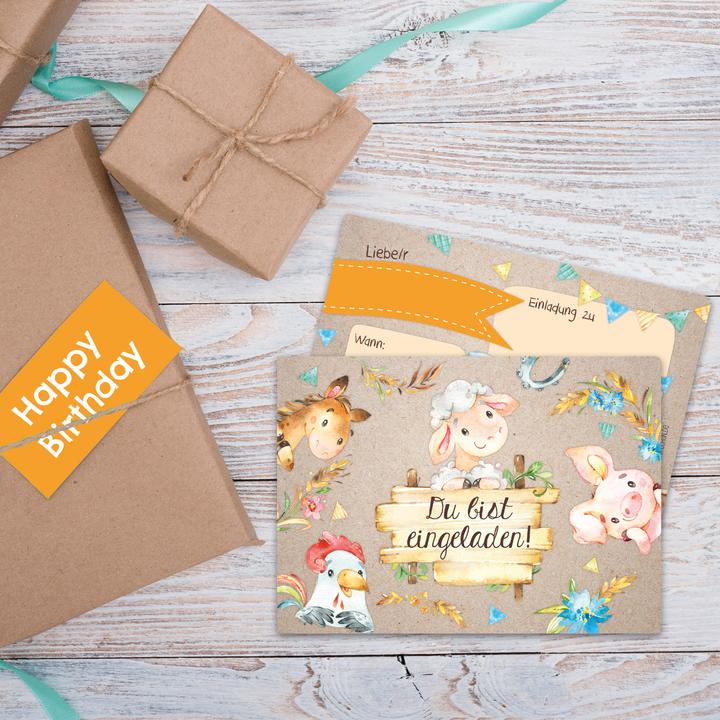 Produktbild Papierdrachen 12 Einladungskarten zum Geburtstag – Farm (12 Stk.)