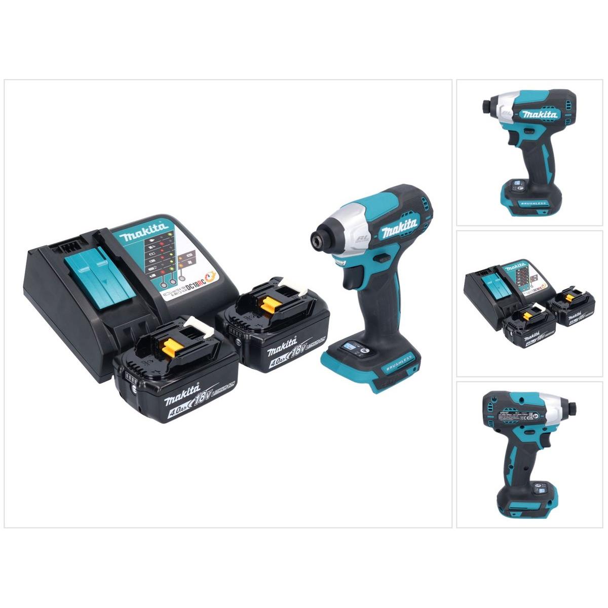 Makita, Bohrmaschine + Akkuschrauber, DTD 157 RM Akku Schlagschrauber 18 V 140 Nm 1/4" Brushless + 2x Akku 4,0 Ah + Lade...
