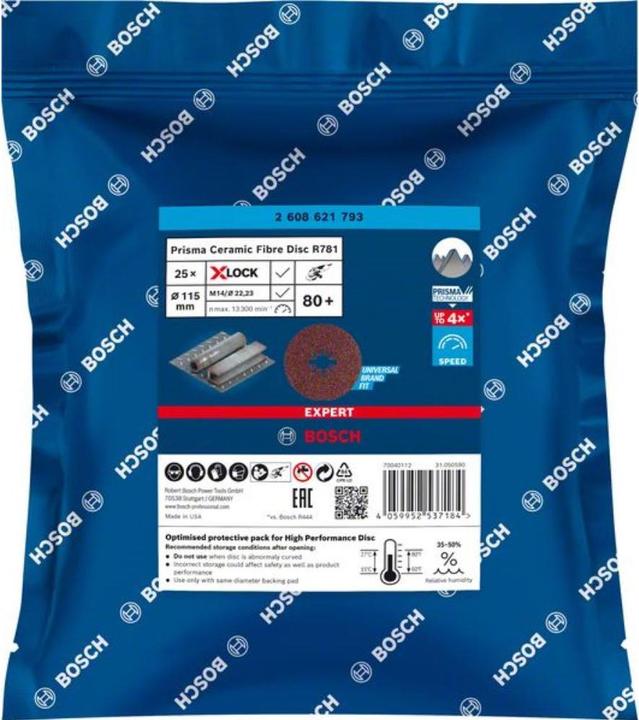 Produktbild Bosch Professional Zubehör EXPERT R781 Prisma Ceramic X-LOCK Fiberscheibe, 115 mm, 22,23 mm, G 80 (80)