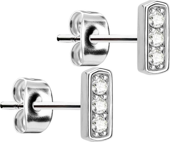 Produktbild Star Piercing Ohrstecker silber Balken mit drei Kristallen (Messing, Chirurgenstahl 316L)