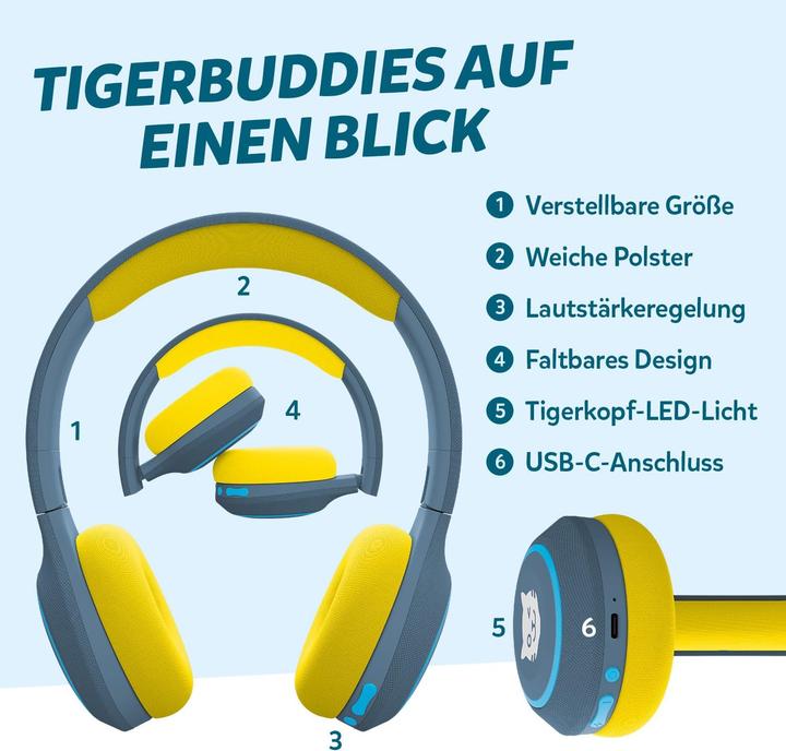 Image du produit Tigermedia Bluetooth Kinderkopfhörer mit Lautstärkebegrenzung