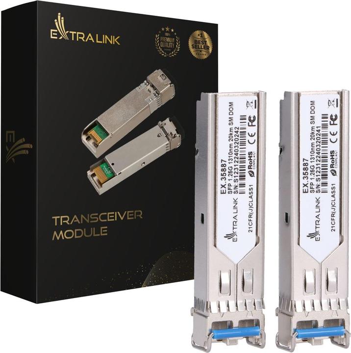 Actual product image Extralink SFP 1.25G 2-pack | SFP module | 1.25 Gbps, LC/UPC, 1310 nm, 20 km, singlemode, DOM