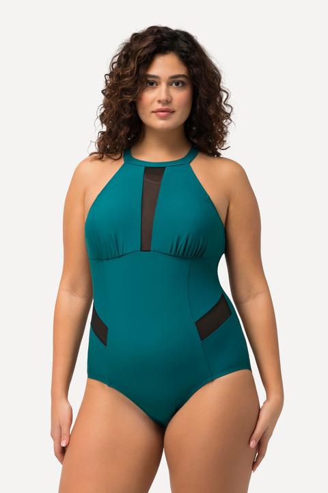 Actual product image Ulla Popken Mesh Insert Halter Neck One Piece Swimsuit (52)