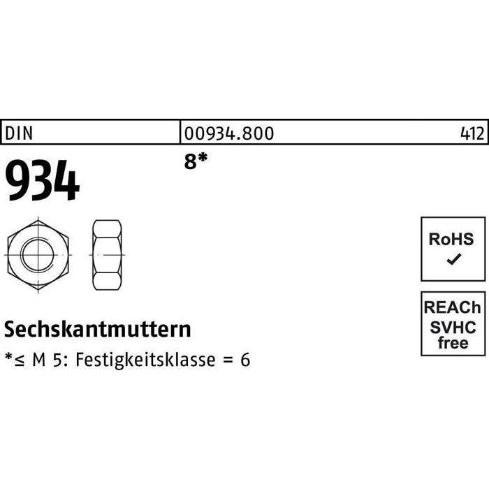 Muttern + Unterlegscheiben, Sechskantmutter DIN 934 M 42 8 (M42)