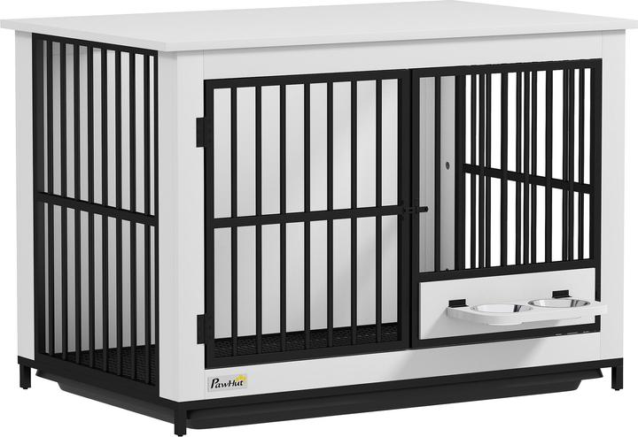 PawHut Hundekäfig MDF, Metall Weiss (Hundezwinger)