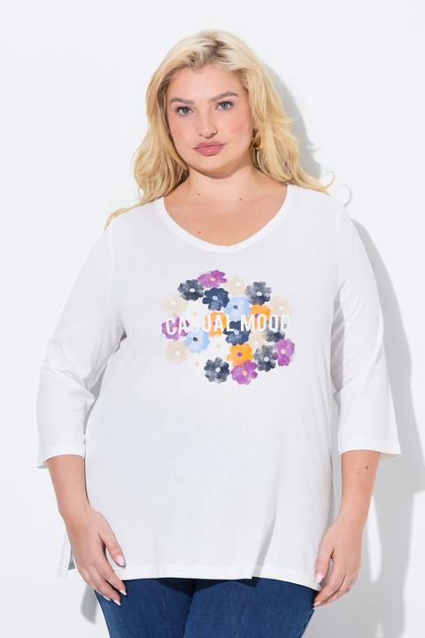 Produktbild Ulla Popken Shirt, Blüten, Classic, V-Ausschnitt, 3/4-Arm (50, 52)