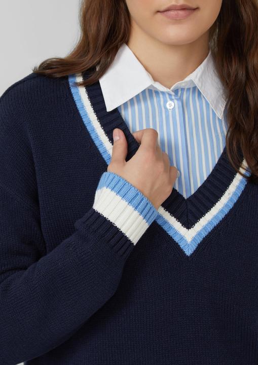 Produktbild s.Oliver Strickpullover Strickpullover aus Baumwollmix mit tiefem V-Ausschnitt (40)