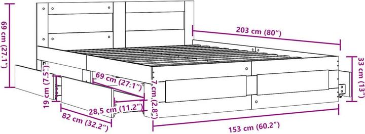 Actual product image VidaXL Bettgestell mit Kopfteil (150 x 200 cm)