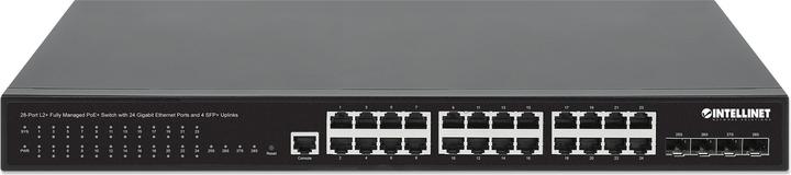 Actual product image Intellinet 28-port L2+ Fully Managed PoE+ switch with 24 Gigabit Ethernet ports and 4 SFP+ uplinks (24 ports)