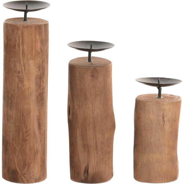 Esprit, Candeliere, Kerzenschalensatz Home Braun Schwarz natürlich Eisen Teakholz 8 x 8 x 30 cm (3 Stück)