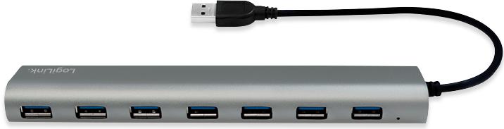Actual product image LogiLink UA0308 - USB 3.0 hub, 7 port with card reader, aluminium casing, pilkas (USB-A, 7 ports)