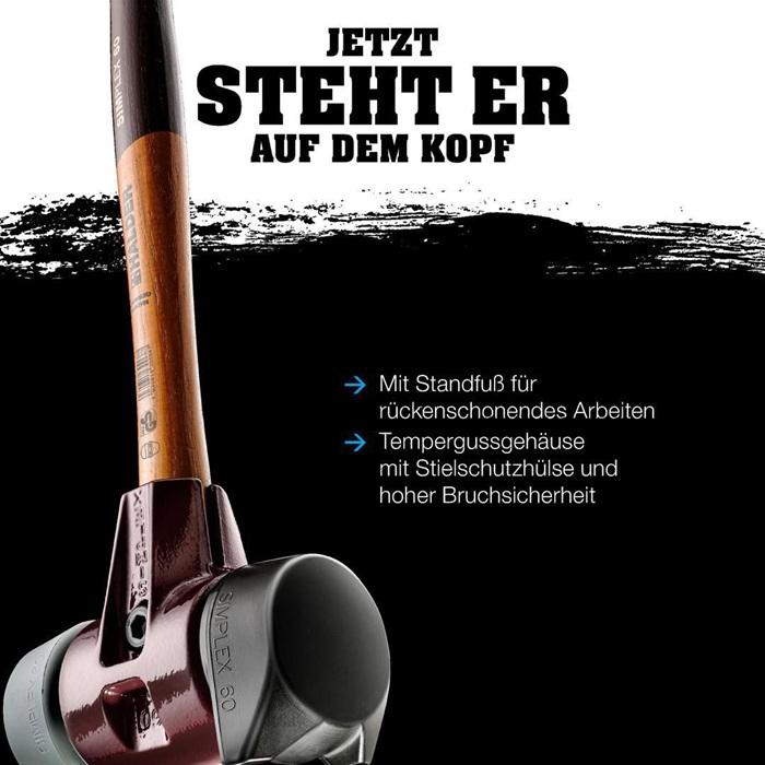 Productafbeelding Simplex Soft-face hamer met gietstalen behuizing en houten handvat, Ø 60, rubberen samenstelling met basis (1540 g)