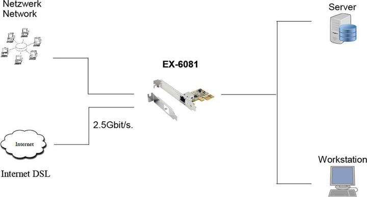 Image du produit Exsys Carte Ethernet PCI-EXPRESS 1 port avec support bas profil, chipset Realtek (PCI-E x1)