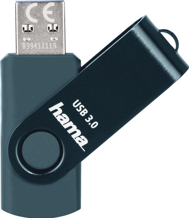 Immagine prodotto Hama Chiave USB Rotate, USB 3.0, 64GB, 70MB/s, Blu petrolio, Confezione sottile (64 GB, USB-A)