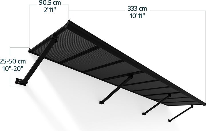 Actual product image Palram Canopia | Augustine 11ft Door Awning Black Structure / Opaque Grey Panels