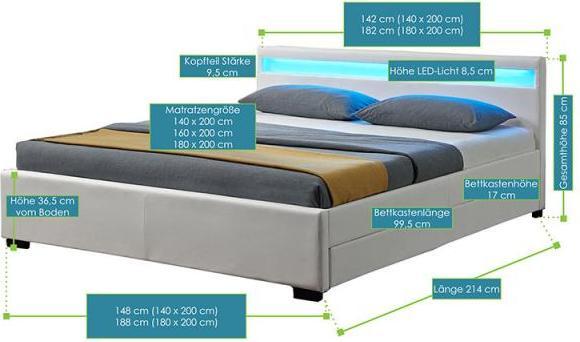 Actual product image Juskys Lyon upholstered bed with bed base and LED lighting (180 x 200 cm)