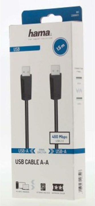 Produktbild Hama USB-Kabel A-A, USB 2.0, 480 Mbit/s, 1,50 m (1.50 m, USB 2.0)